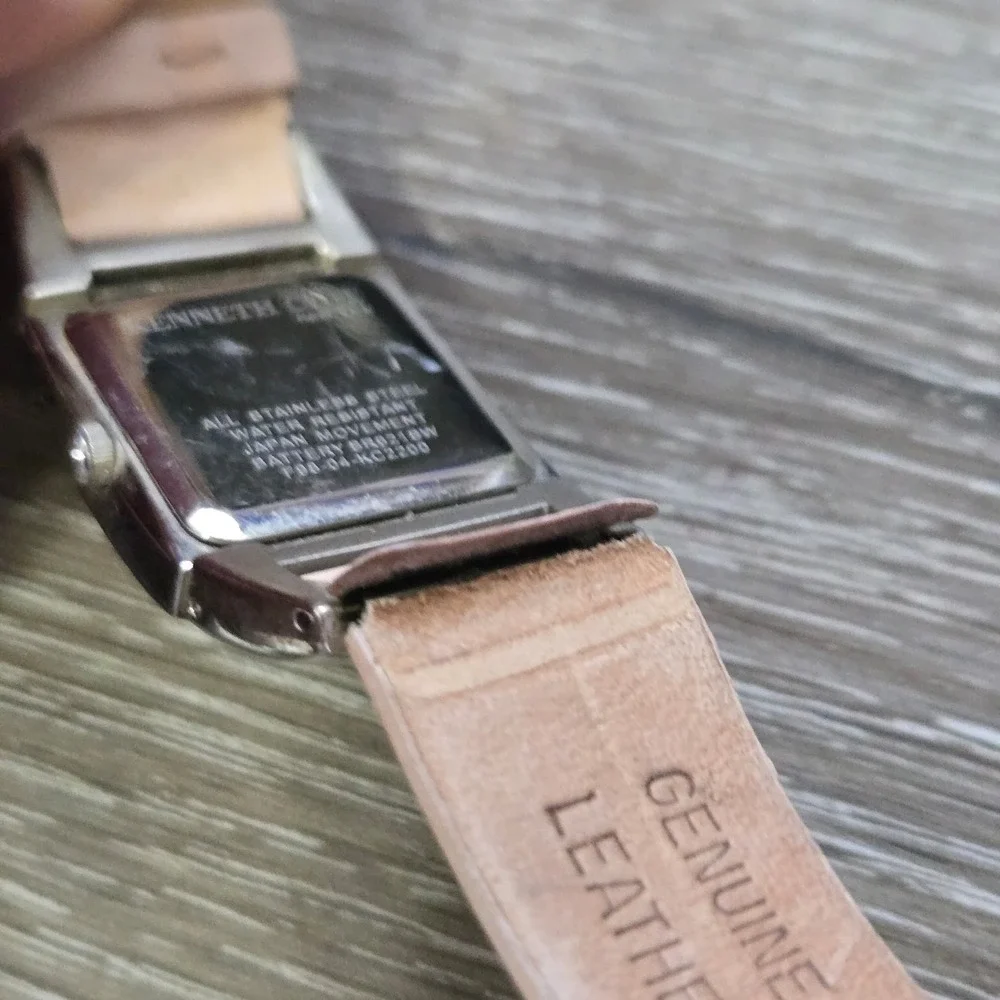 Kenneth Cole New York KC2200 Women's Tank Watch Pink Sunray Dial Leather Strap